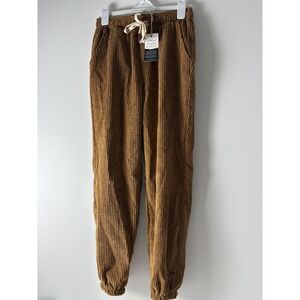 KIDORIMAN Corduroy Jogger Pants Brown Elastic Waist Drawstring Size XXL